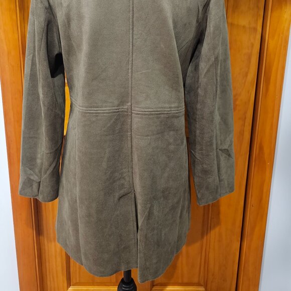 Olive Suede Like Longer Fitted Jacket - Picture 4 of 7